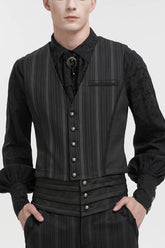 Gilet queue-de-pie punk pour homme noir rétro micro-élastique à rayures épaisses avec texture tridimensionnelle amovible